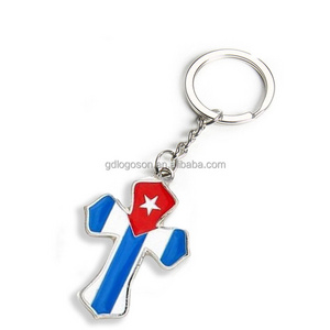 Metal Cuba Guyana Flag Crosses Key Chain Custom Country Souvenir Cuba Guyanese Flag Holy Cross Keychain