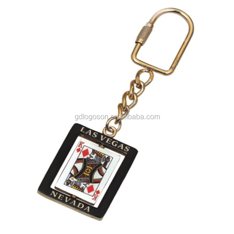 Nevada Personalized Key Chains Las Vegas Casino Gold Plating Spinner Keychain Epoxy Coating Poker Playing Card Key Holder