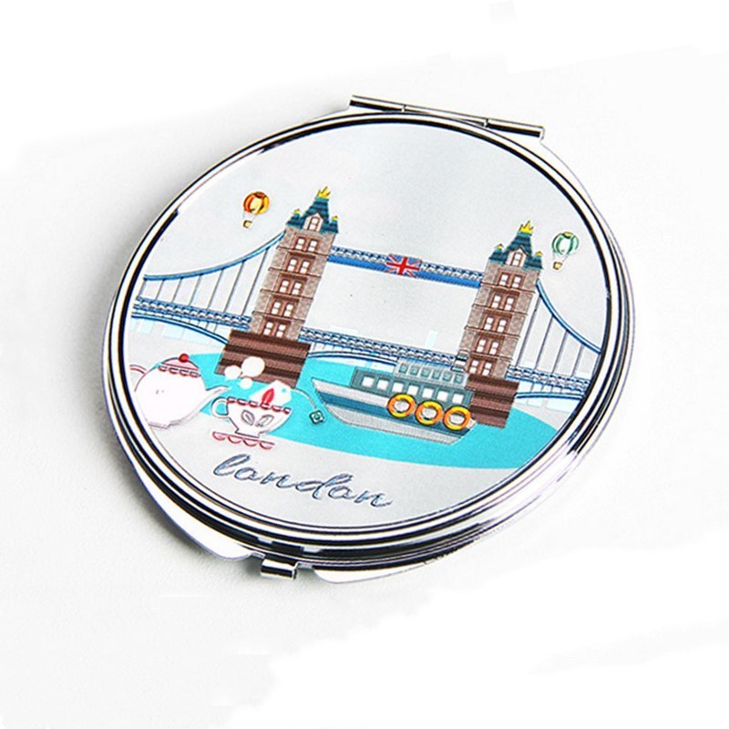 Factory Custom Compact Printed London Souvenir Mirror Cosmetic Compact Mirrors Wholesale