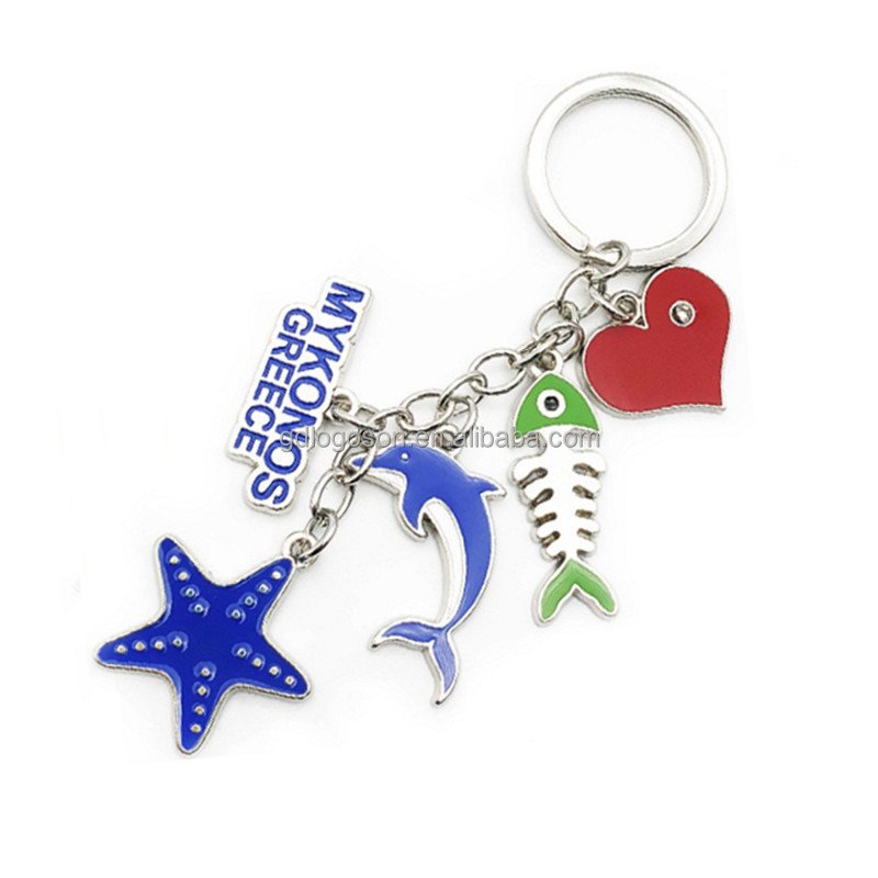 Bling Metal Artificial Ocean Animal Starfish Keychain Favors Bulk Custom Fish Sea Turtle Nautical Keychain Keyring