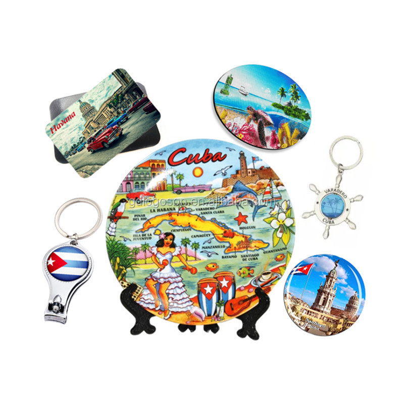 2020 New Idea Amazing Cuba Havana Caribbean Souvenir Set Keychains Ceramic Plate Fridge Magnet Custom Souvenirs Cuba