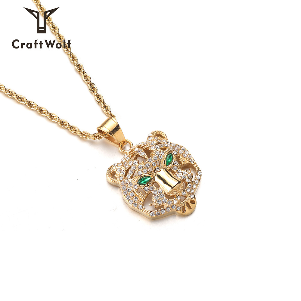 Craft Wolf custom minimalist Jewelry 18K gold plated Rhinestone tennis Zircon crystal Animal tiger Leopard charm Necklace