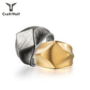 Craft Wolf custom logo fashion Jewelry gold silver titanium couple Square Antique Stainless Steel Ring for men women