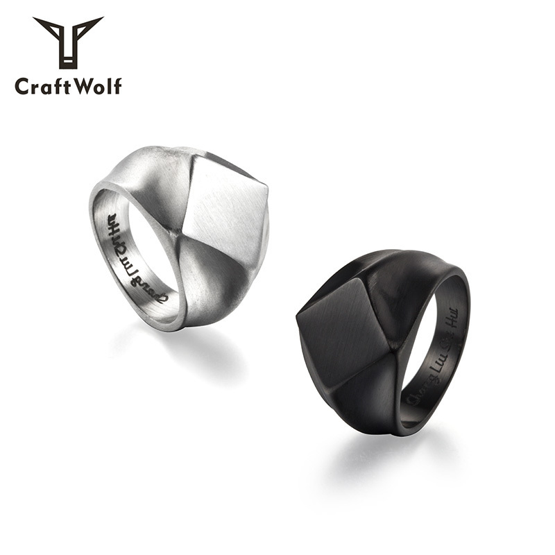 Craft Wolf custom logo fashion Jewelry gold silver titanium couple Square Antique Stainless Steel Ring for men women