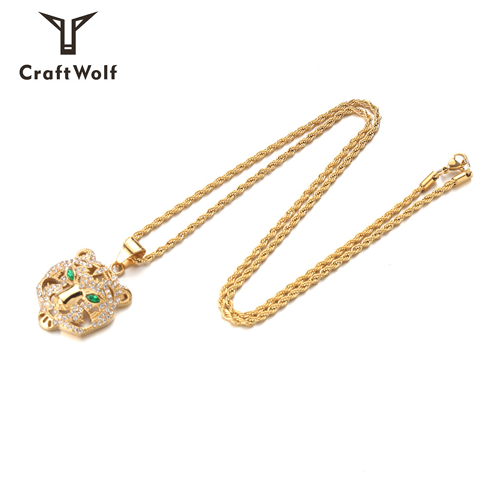 Craft Wolf custom minimalist Jewelry 18K gold plated Rhinestone tennis Zircon crystal Animal tiger Leopard charm Necklace