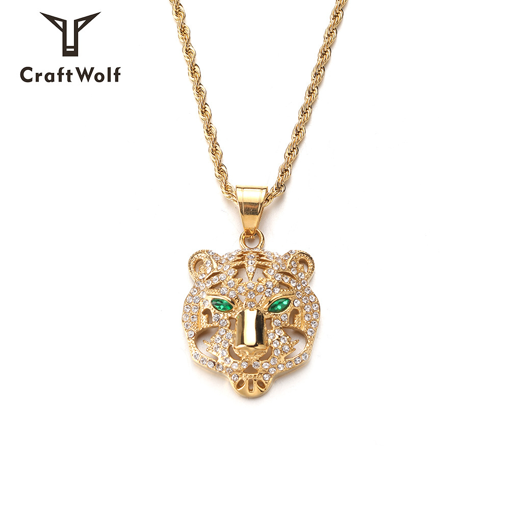 Craft Wolf custom minimalist Jewelry 18K gold plated Rhinestone tennis Zircon crystal Animal tiger Leopard charm Necklace