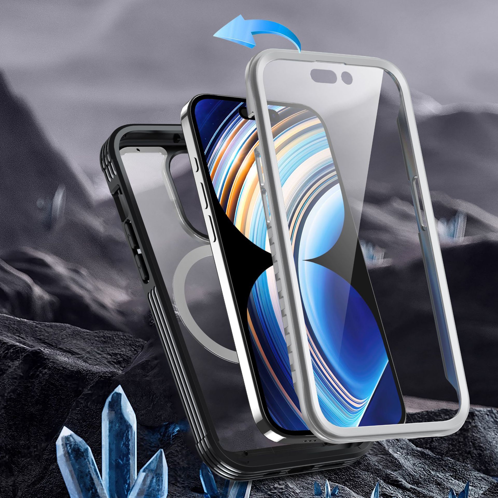 For iPhone 15 Pro Max Phone Case For Apple 15 Plus 360 Degree Three Defense Case Transparent Magnetic All Inclusive Case