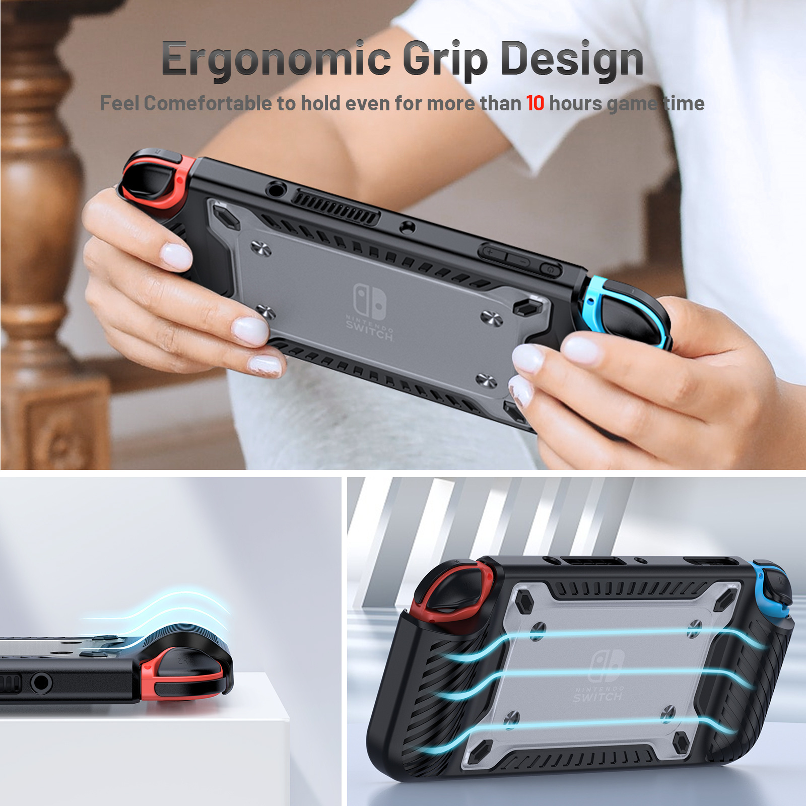 Gift Idea Ergonomic Sturdy Thumb Grip TPU PC Protective Case for Nintendo Switch OLED