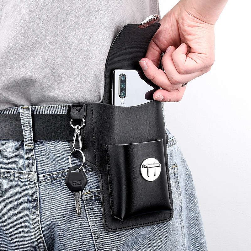 Multifunction PU Leather Belt Clip Holster Waist Bag Mobile Phone Holder Pouch for Cell Phone and Cigarette