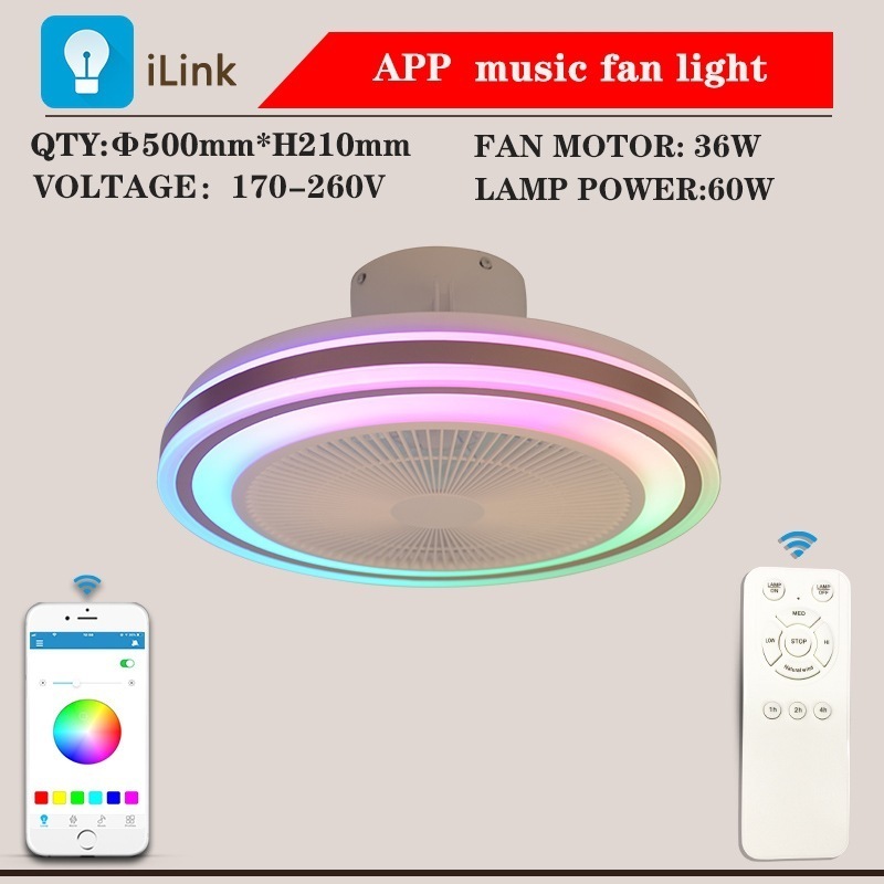 Colorful Dazzling Bluetooth Music RGB Voice App Control Modern Led Ceiling Fan With Light Ceiling Lights Smart Home Lights