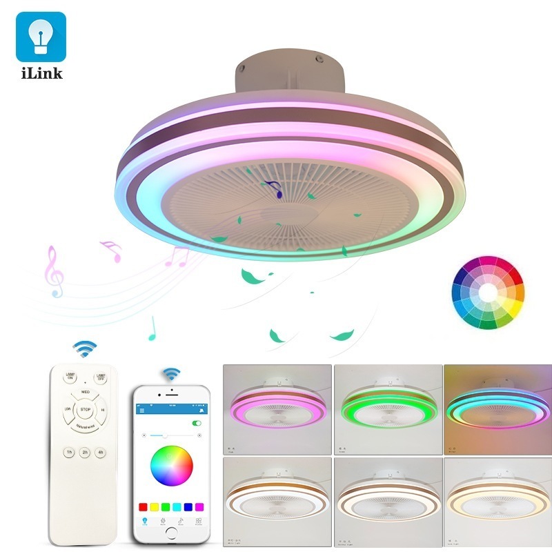 Colorful Dazzling Bluetooth Music RGB Voice App Control Modern Led Ceiling Fan With Light Ceiling Lights Smart Home Lights