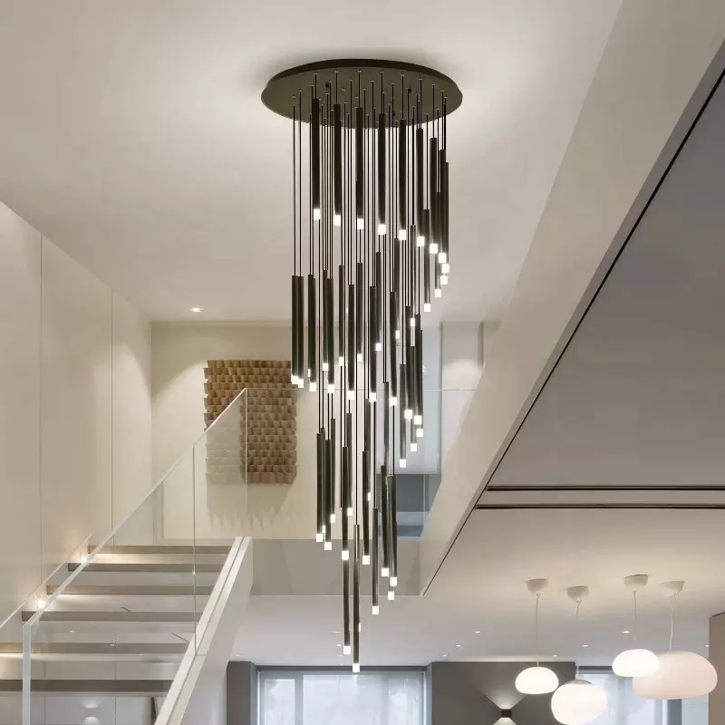 Custom hotel large gold long ceiling lights lighting staircase chandeliers pendant lights led luxury modern crystal chandeliers