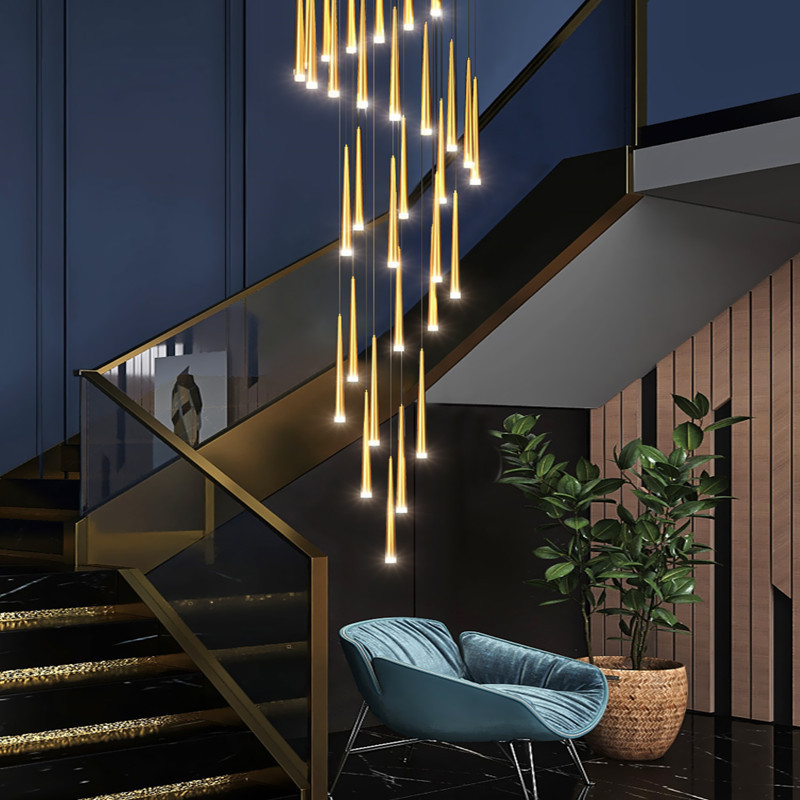 Custom hotel large gold long ceiling lights lighting staircase chandeliers pendant lights led luxury modern crystal chandeliers