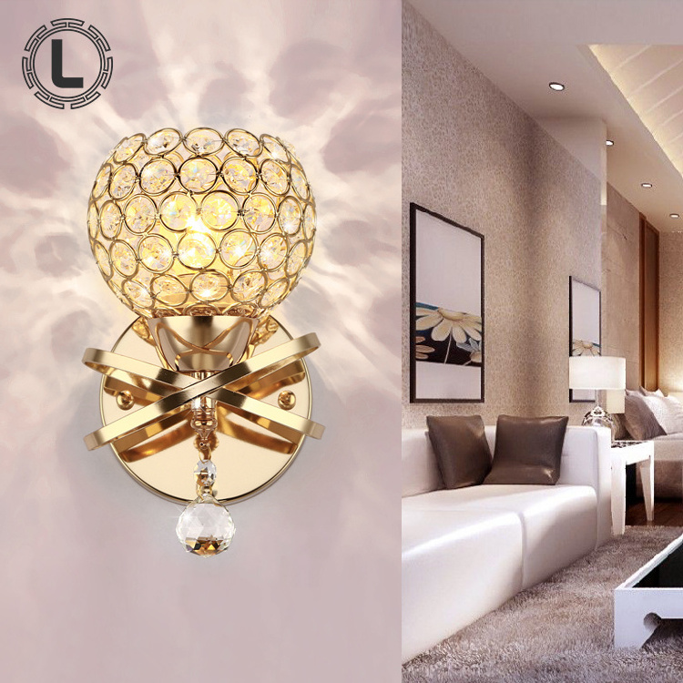 2021 decorative E27 gold fancy crystal bracket lamp living room bedroom restaurant led metal switch interior wall light modern