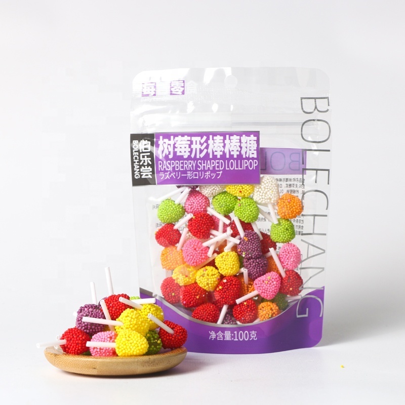 High quality  candy fruit wholesale Raspberry shape lollipop fruit flavor candy children's snacks fruit flavored hard candy