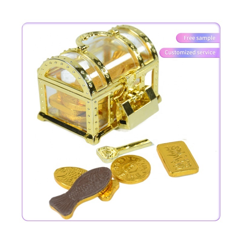 Custom Shape Chocolate Bar Snacks Golden Wrapping Clear Box Round Golden Coin Chocolate Suppliers Chocolate Coins In The Box