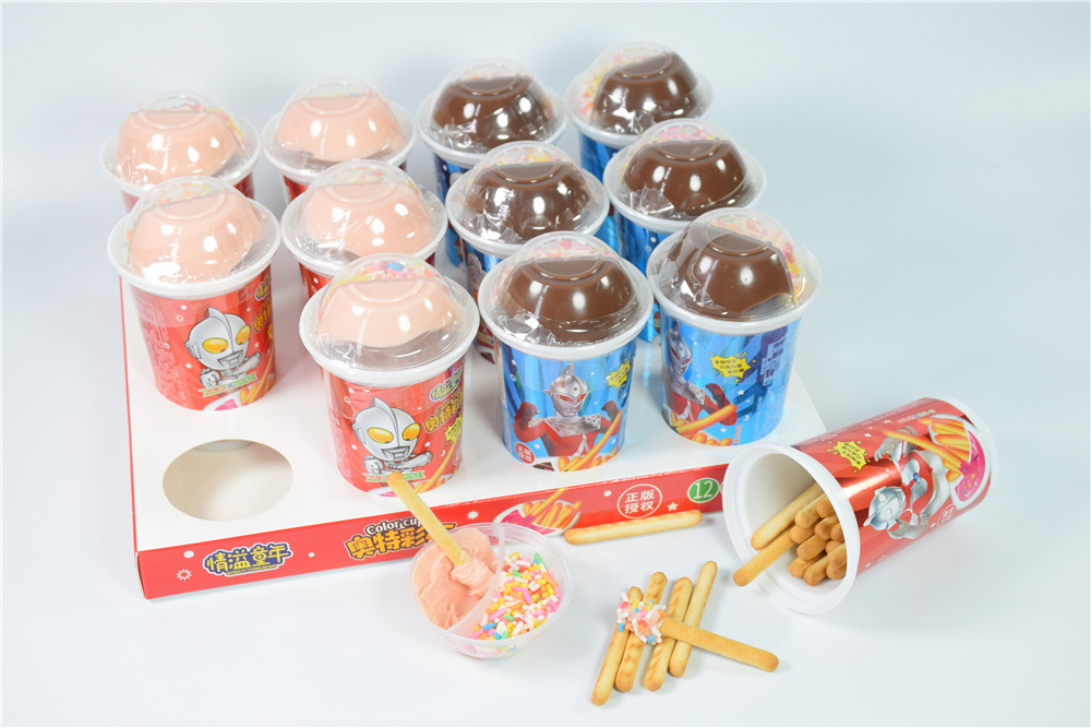 Factory Hot Sales Kids Confectionery Biscuits Stick Chocolate Cream Sweet Candy OEM Custom Cookies Wafer 3 IN 1 Snack Cup