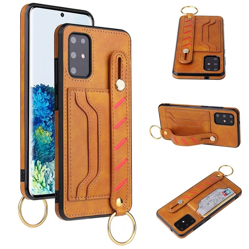 New cell phone accessories case bulk with wristband wallet cover for huawei p40 pro pu phone case