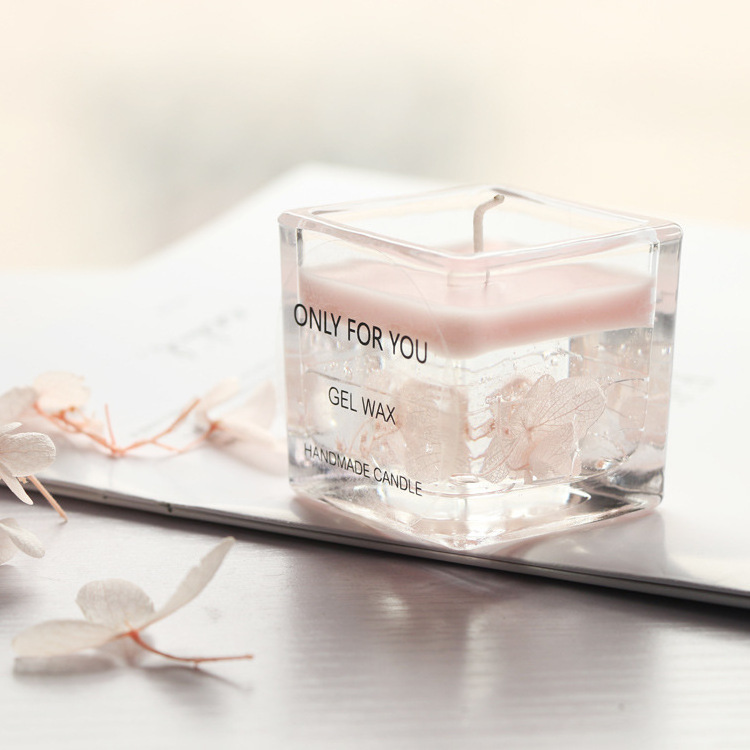 Best Selling 5.2*5.2cm Transparent Glass Cylindrical Gel Wax Jelly Candle Rose Scented Custom Gift Box Scented Candles with Logo