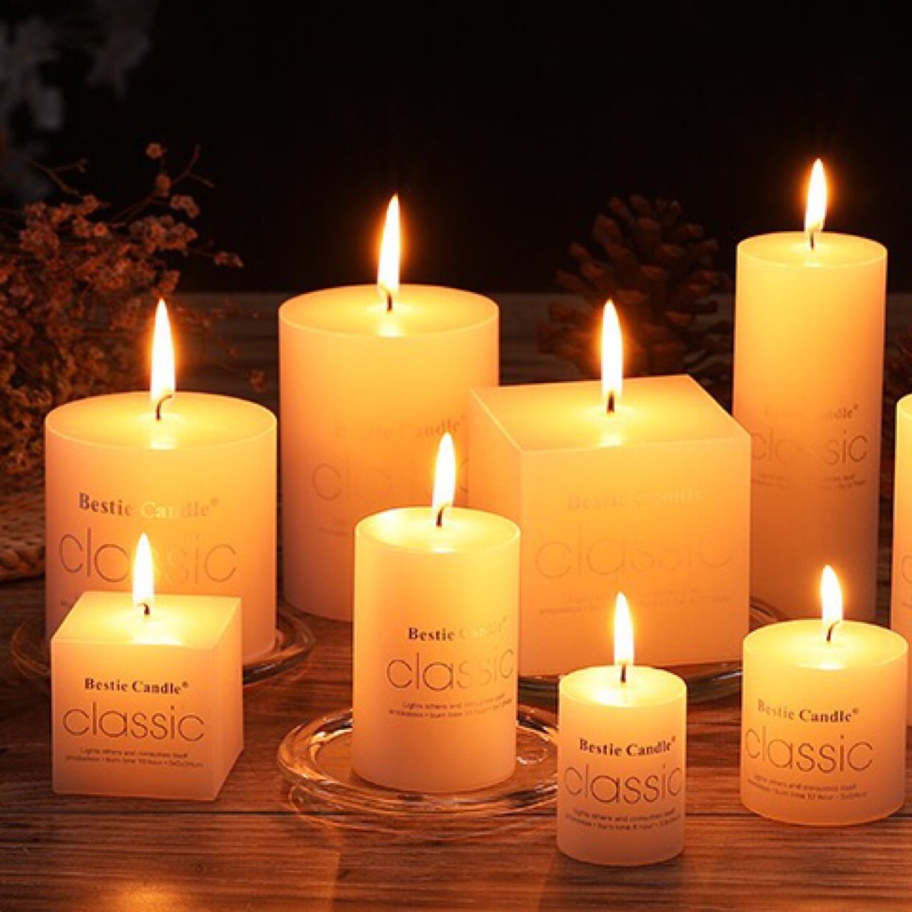 Pure Paraffin Wax Custom Brand Label Thick White Color Pillar Candles Long Burning TimePillar Candles