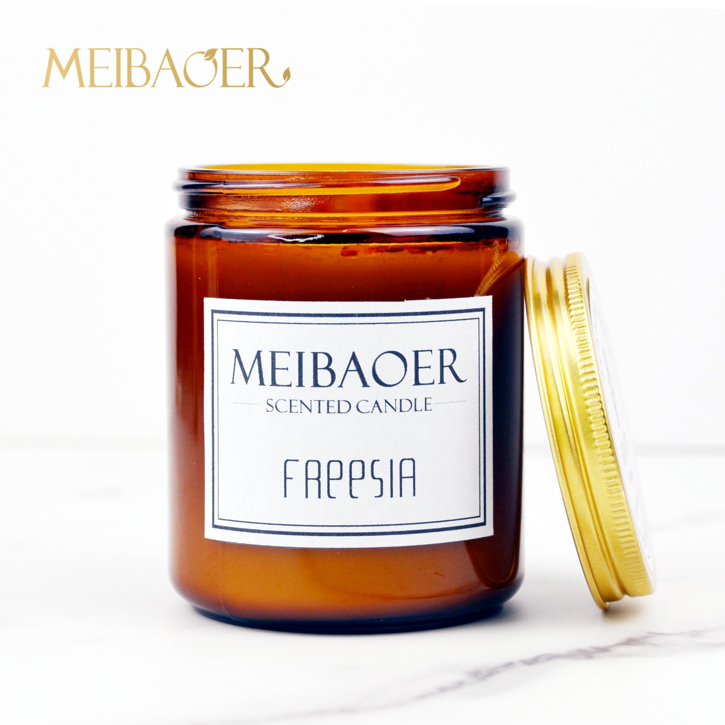 RTS Meibaoer High-end Top Sell Candles Amber Glass Jar Candle with Crytal and Dried Flower Aromatherapy Scented Candle