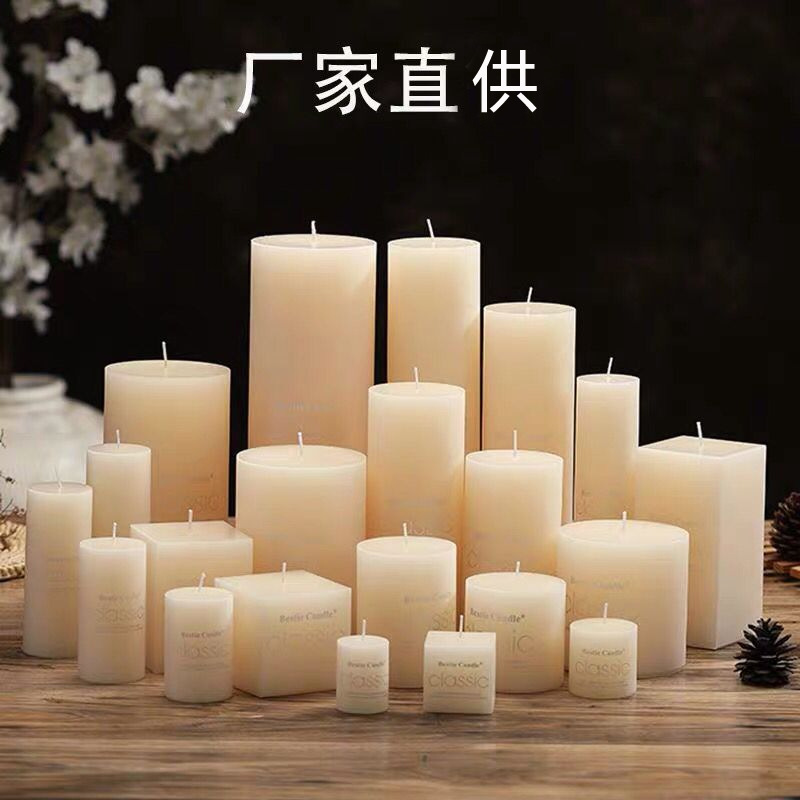 Pure Paraffin Wax Custom Brand Label Thick White Color Pillar Candles Long Burning TimePillar Candles