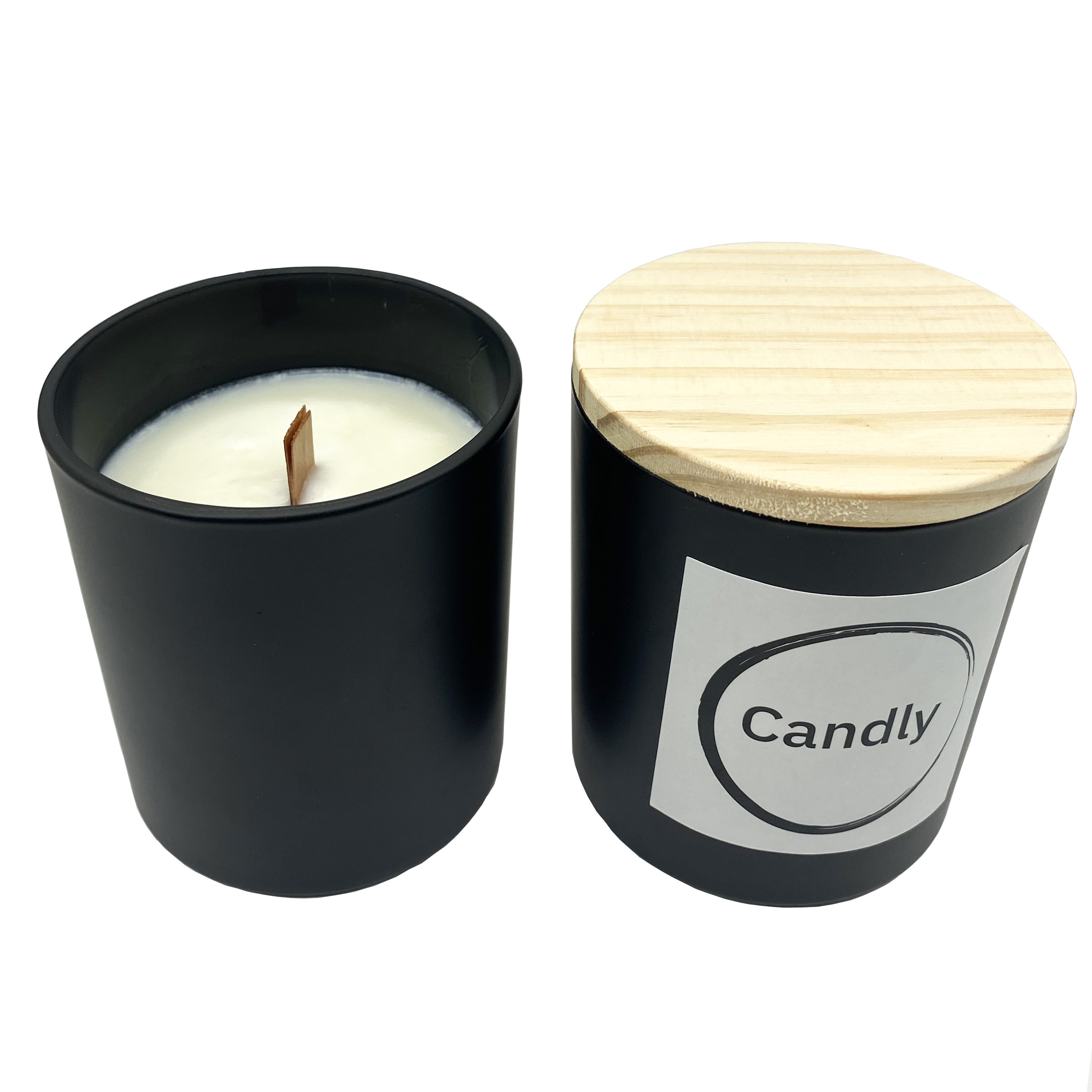 MBR Luxury Strong Scent Candles Wood Wick Candle Black Matt Glass Jar Aroma Candle with Wood Lid