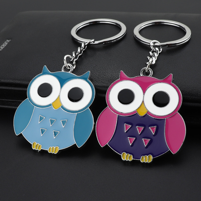 Good Luck Funny Owl Keychain Charm Enamel Painted Owl Key Holder Animal Owl Keychain