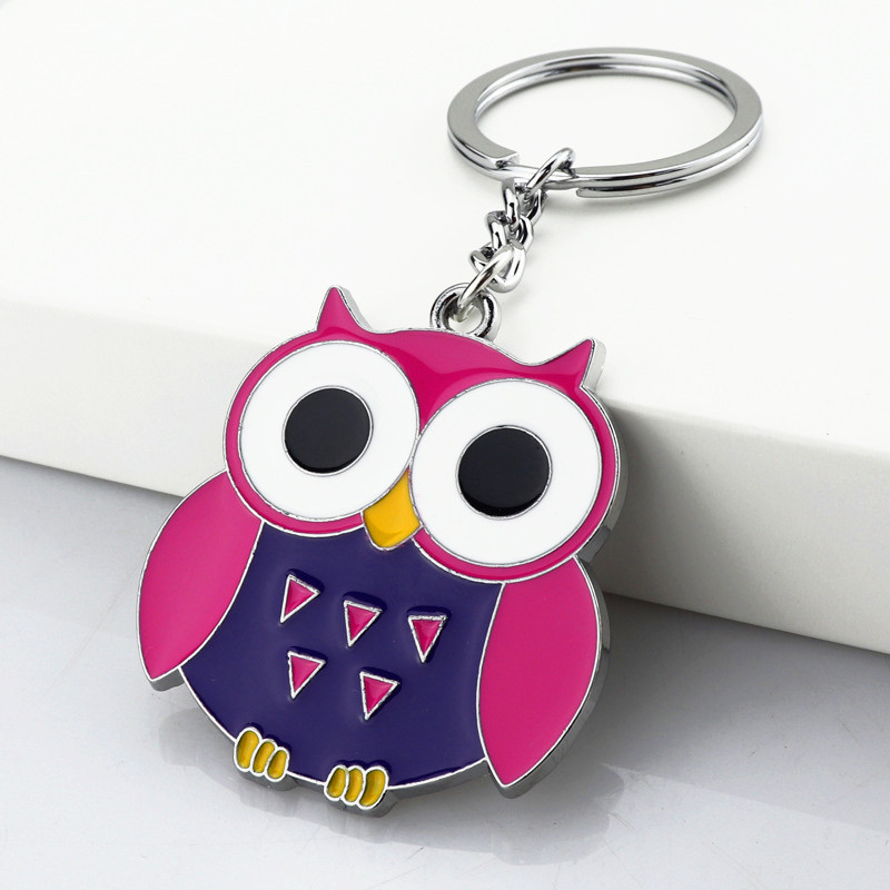 Good Luck Funny Owl Keychain Charm Enamel Painted Owl Key Holder Animal Owl Keychain