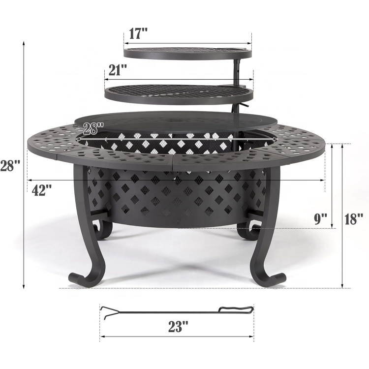 Customized 42 Inch Metal Round Table Wood Burning with 2 Grill Lid Fire Pit for Backyard Garden Picnic Camping Bonfire for sale