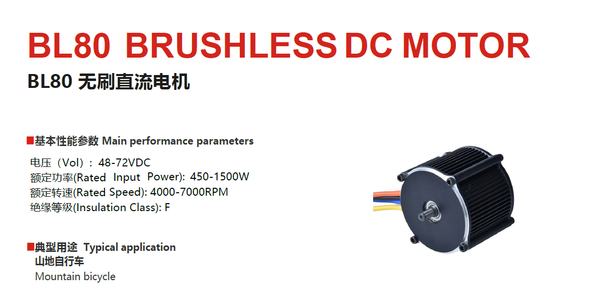 48 to 72 volt DC high-power brushless DC motor for electric mountain bike