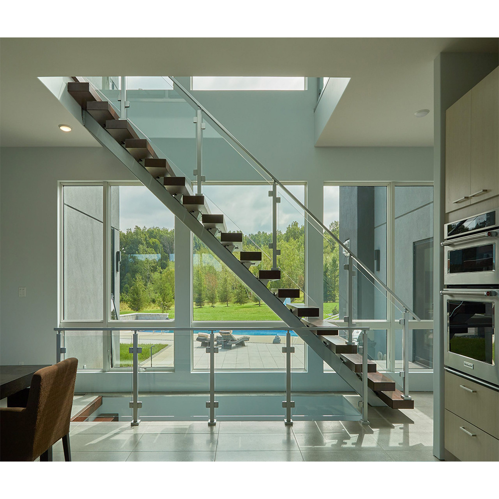 Stainless Steel Stringer Stair Glass Steps Glass Railing Interior Stair Modern House