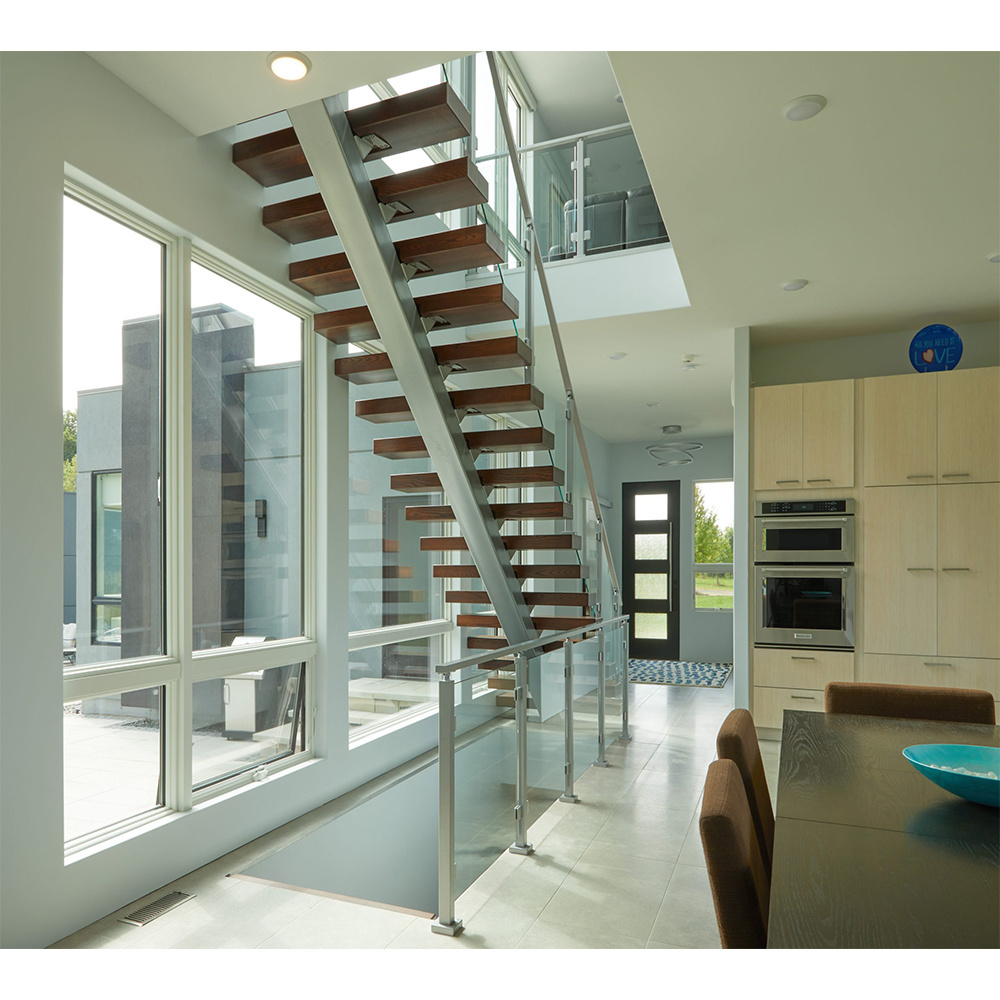 Stainless Steel Stringer Stair Glass Steps Glass Railing Interior Stair Modern House