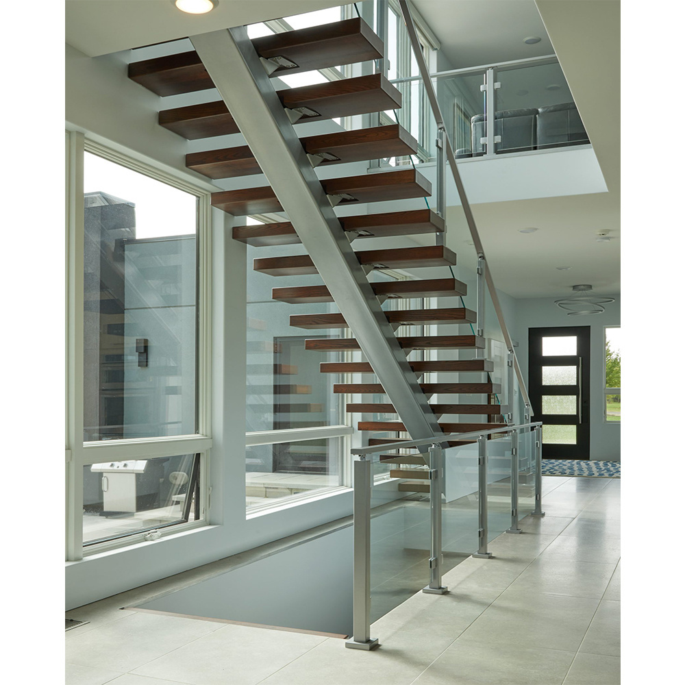 Stainless Steel Stringer Stair Glass Steps Glass Railing Interior Stair Modern House