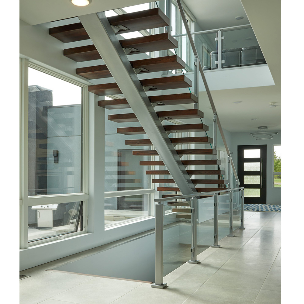 Stainless Steel Stringer Stair Glass Steps Glass Railing Interior Stair Modern House