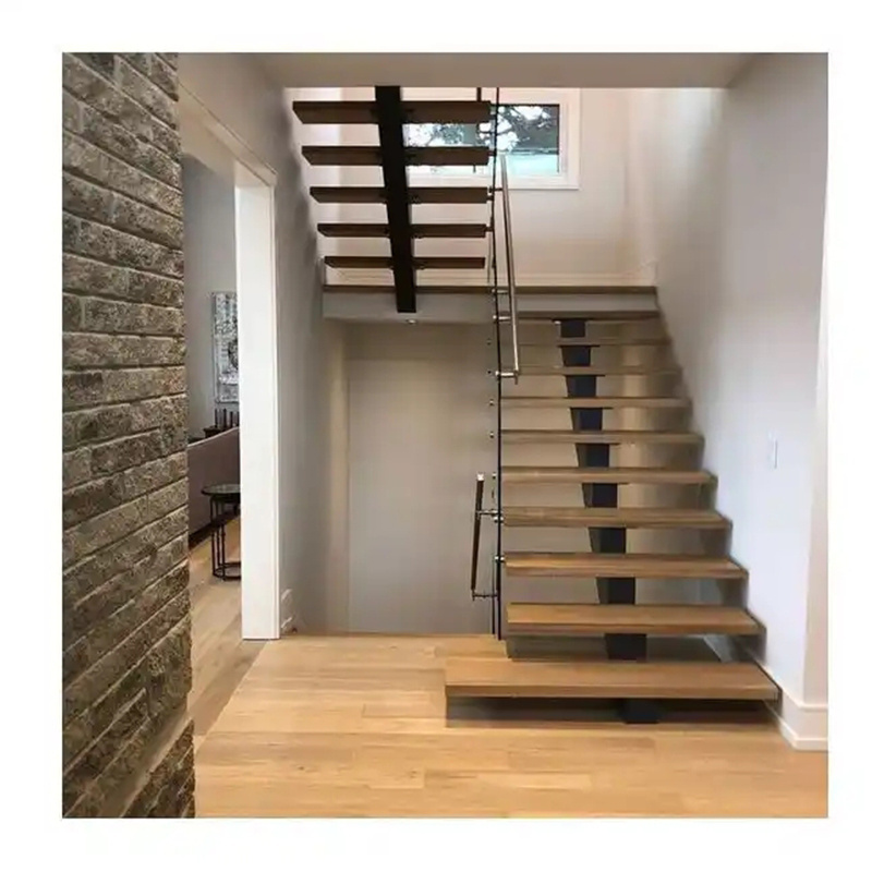 High Quality Code Modern Stair Floating Straight Stairs Interior Staircase with Wood Tread and Glass Railing