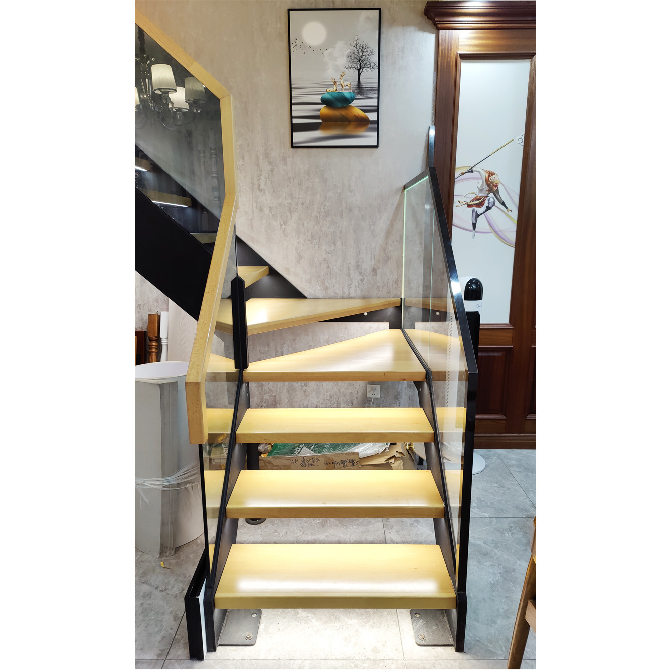 Wonderful Wooden Steps Stair with Nice Led Light Stair Treads