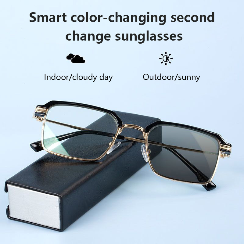 Half frame photochromic glasses Men's handsome square frame UV protection eye glasses photo gray glasses