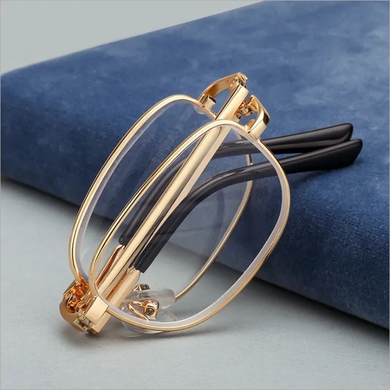 High quality double light folding reading glasses anti blue light men women metal frame reading glasses wholesale