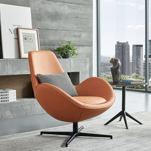 Modern Elegant Chaise Living Room Metal Legs Lounge Leather Egg Chair Leisure Swivel Hotel Chair