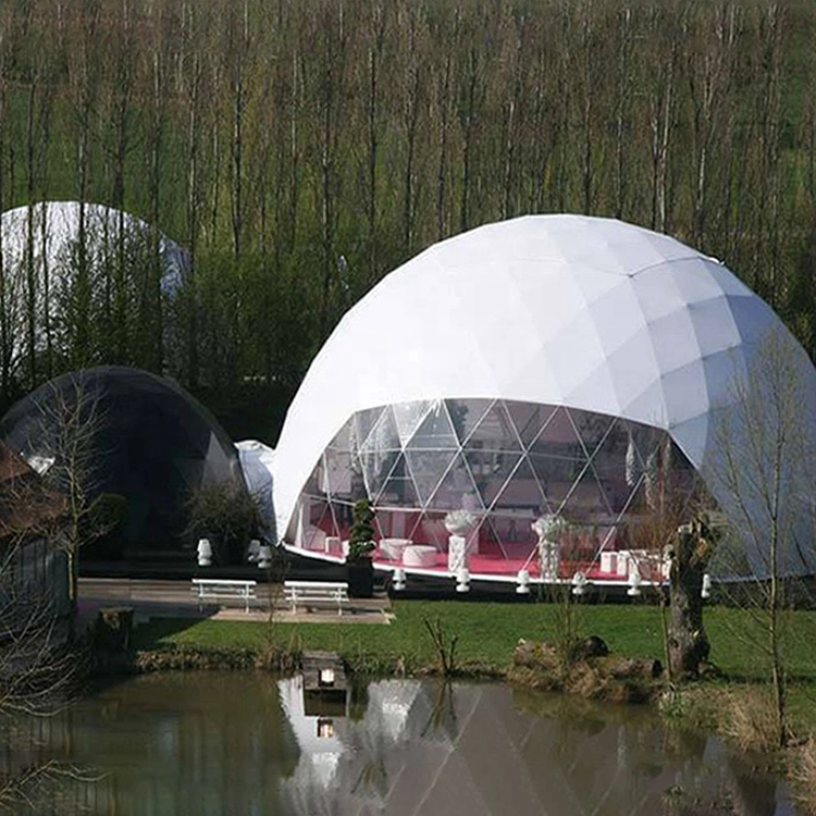 MINGYUE Top Fashion Dome  Pvc Geodesic Camping 0.55Km Wind Loading Glamping Resort 300 Person Dome Tent