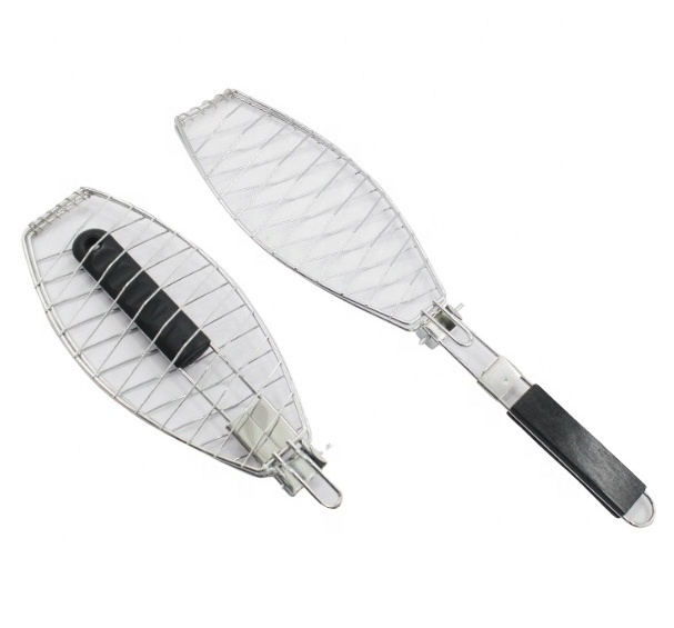 Space-Saving Foldable Fish Shaped Grill Basket with Locking Handle