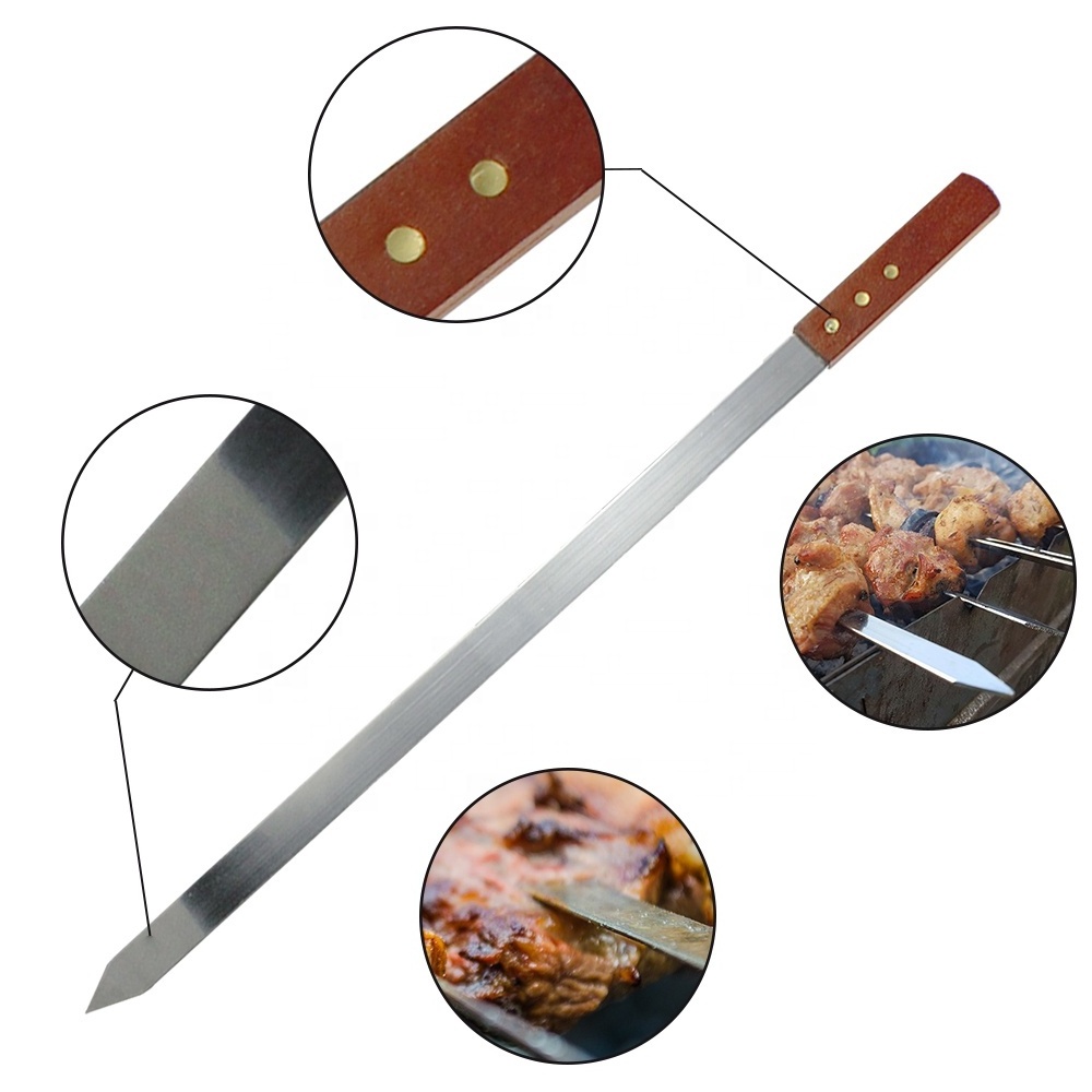 stainless steel bbq accessories outdoor flat metal barbecue skewers 1 inch wide Brazilian-style Large meat kebab