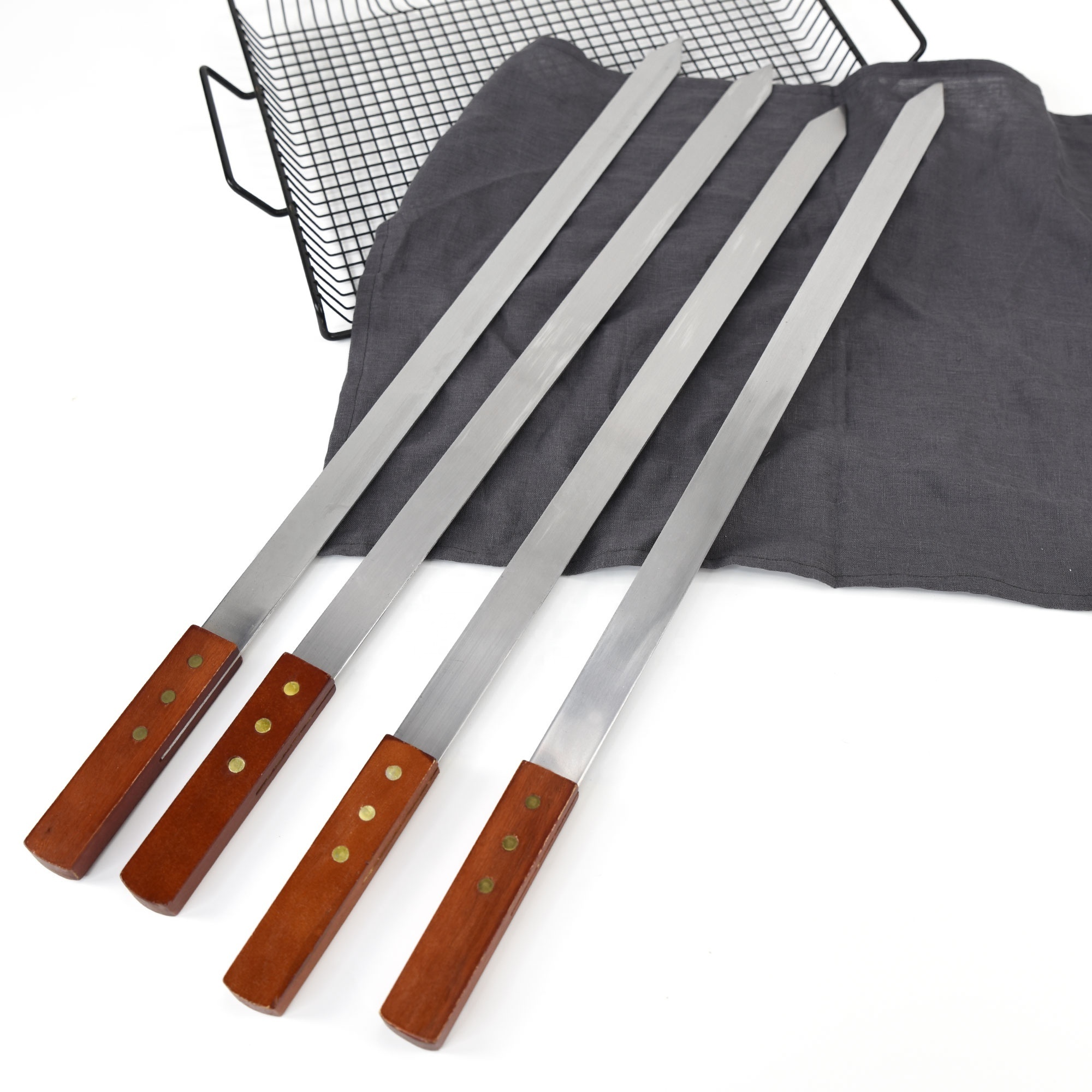 stainless steel bbq accessories outdoor flat metal barbecue skewers 1 inch wide Brazilian-style Large meat kebab