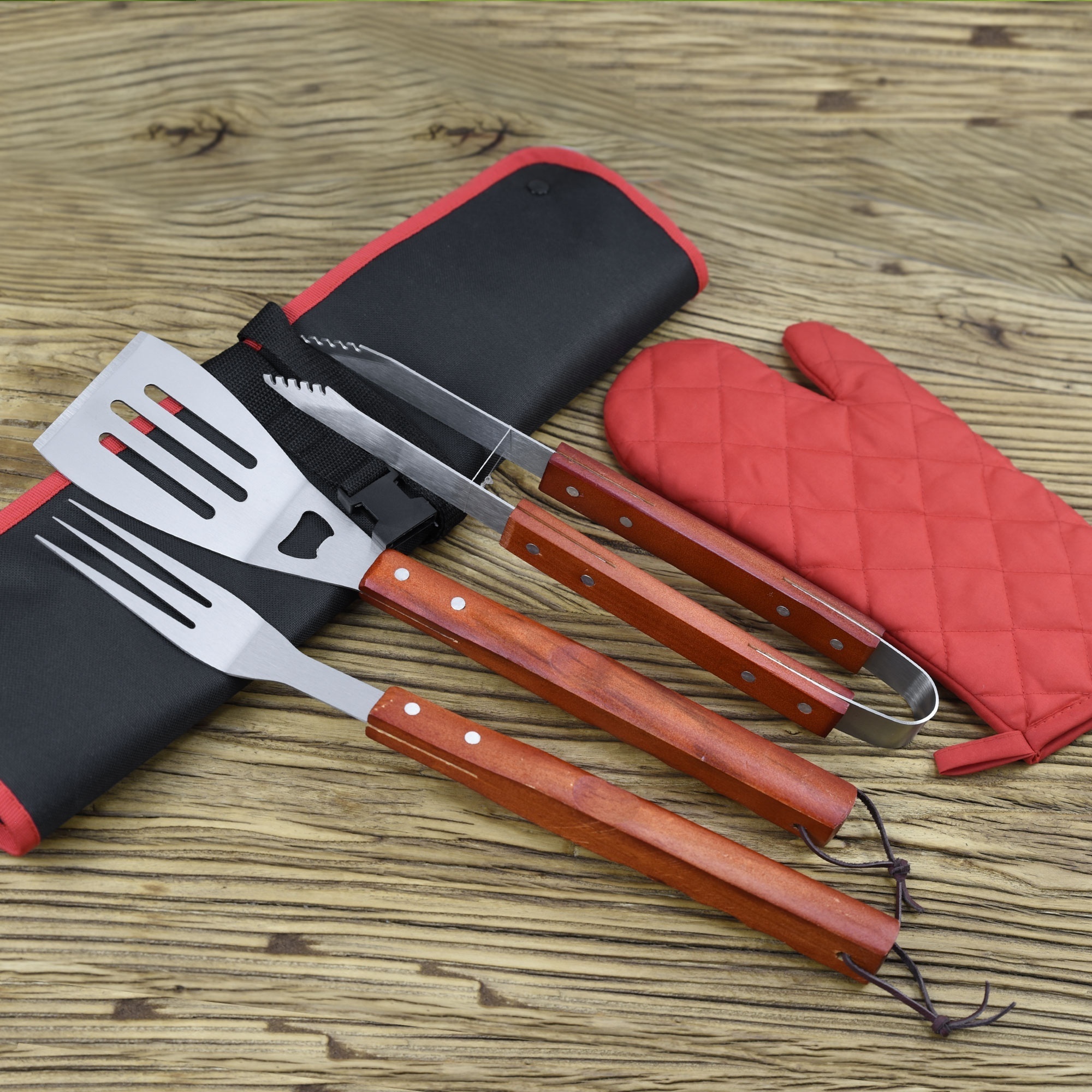 Bbq accessories 5 Pcs Barbecue Fork Tongs Spatula Apron outdoor grill Stainless Steel BBQ Tools Set