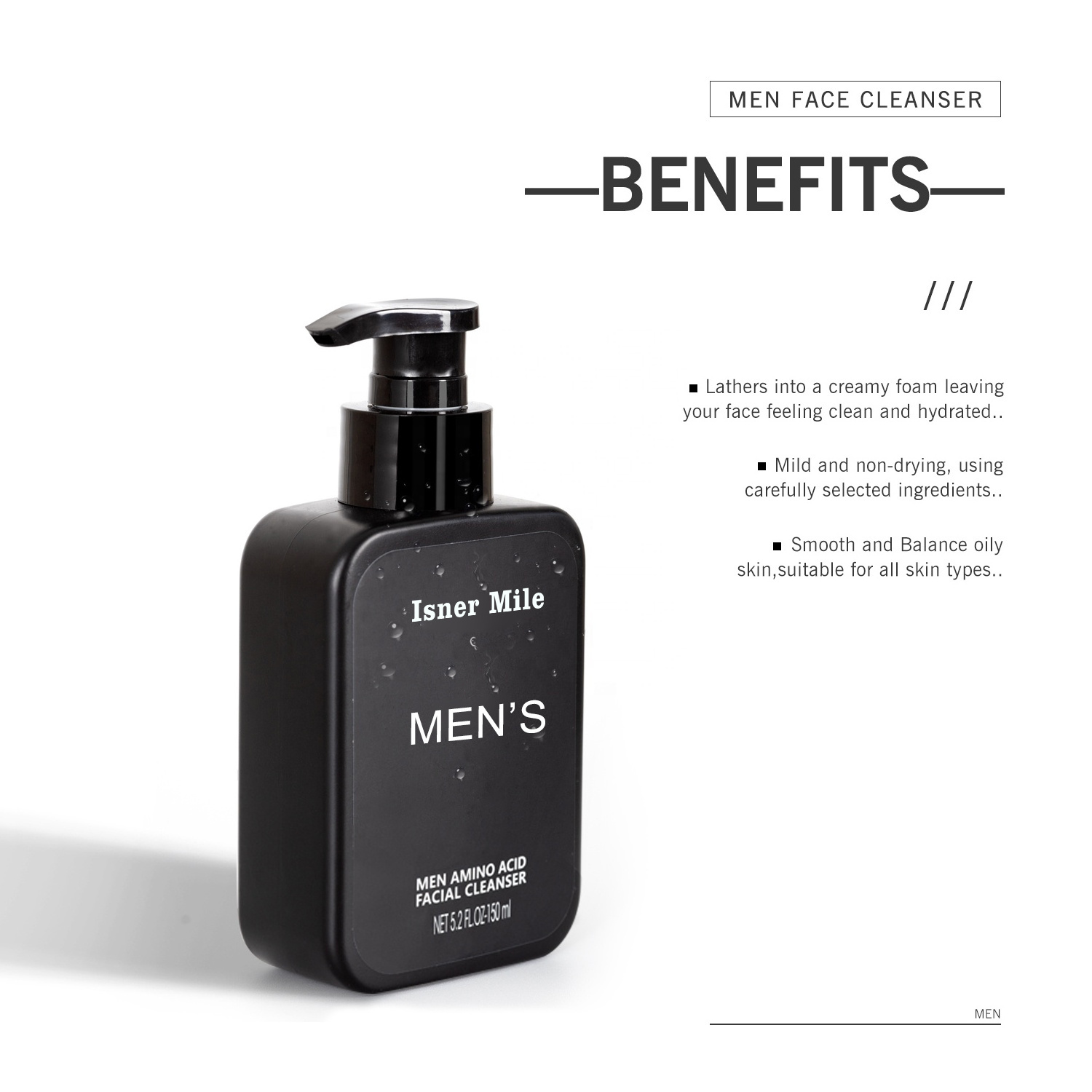 Men's Skin Care Organic Charcoal Facial Cleanser Deep Clean Oil Control Moisturizing Face Wash