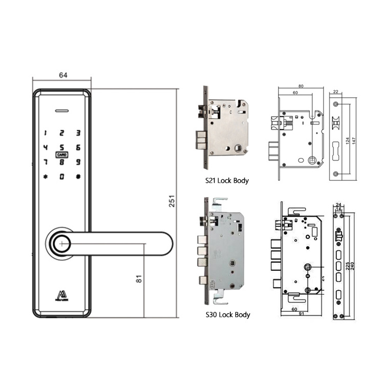 outdoor fingerprint  biometric electronic digital door lock Korean style APP function