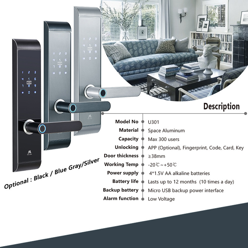 OEM Smart Door Lock with Fingerprint Design Keyless Commercial Biometric Finger Print Digital Door Handle Deadbolt Lock