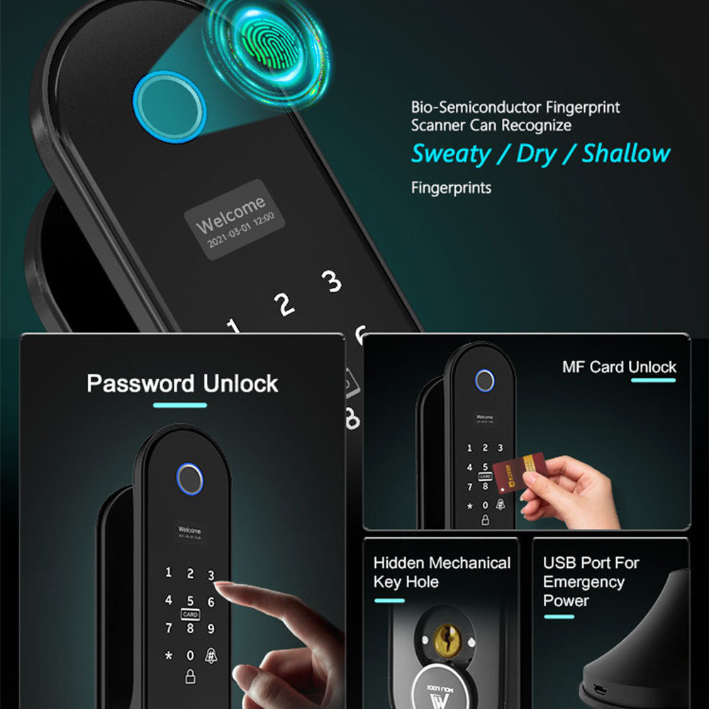 Smart Lock Sliding Glass Door Tuya APP Wifi Fingerprint Electronic Key Smart Lock For Front Door