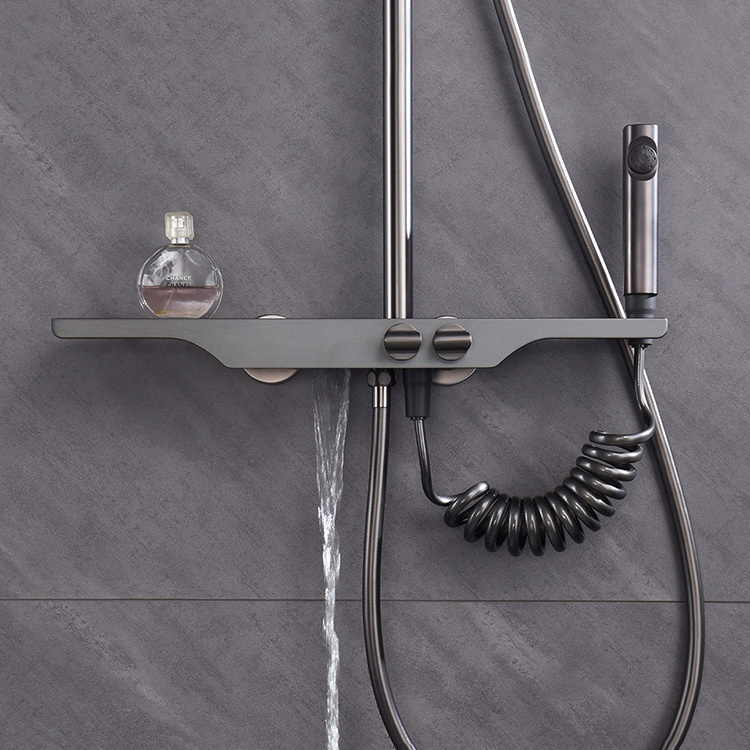 Wall Mounted Bathroom Smart Shower Set Brass Shower Rainfall Mixer Gun Grey Shower Set